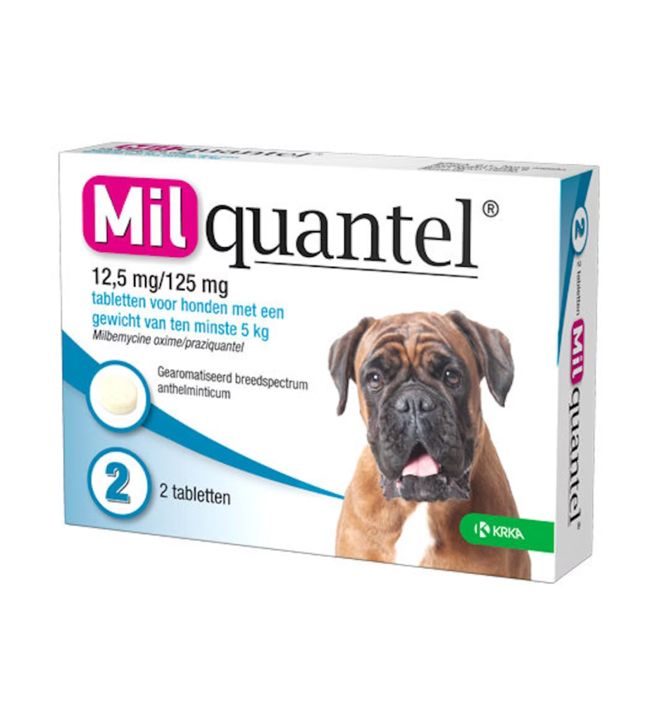 Milquantel Grote Hond - 12.5 mg / 125 mg (5 t/m 25 kg) - 2 tabletten