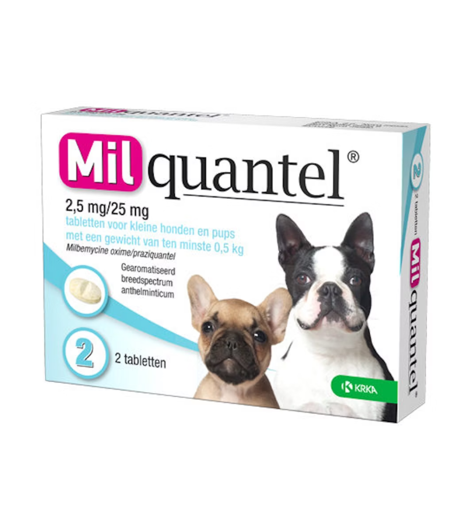 Milquantel Kleine Hond - 2.5 mg / 25 mg (0.5 t/m 10 kg) - 2 tabletten