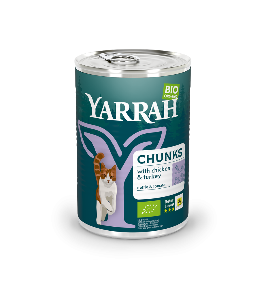 Yarrah Biologisch Kattenvoer Chunks met Kip & Kalkoen - 12 x 405 gram