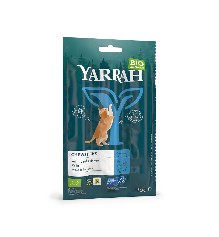 Yarrah Biologische Kauwstaafjes voor de Kat - 25 x 15 gram