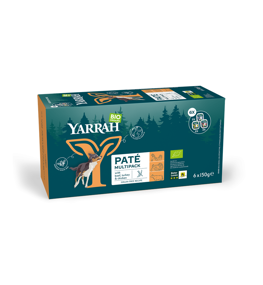 Yarrah Biologisch Hondenvoer Multipack Paté (Rund/Kip/Kalkoen) - 6 x 150 gram