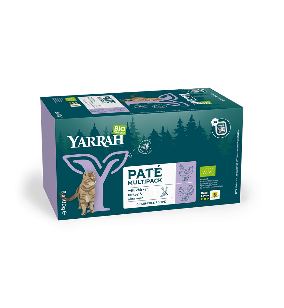 Yarrah Biologisch Kattenvoer Multipack met Kip & Kalkoen - 8 x 100 gram